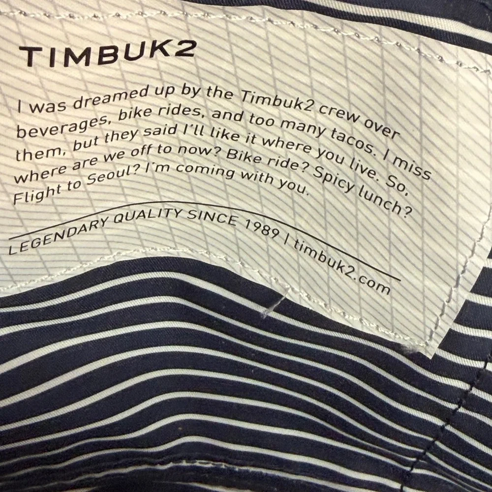 Timbuk2 Messenger Bag Brown Tweed Navy Blue Leather Trim Crossbody Laptop Bag